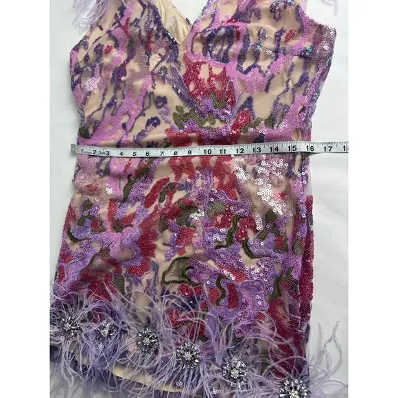 NWT Bella Barnett Loviy Purple Feather Sequin Mini Dress Size XL Cocktail Vegas - Picture 12 of 16